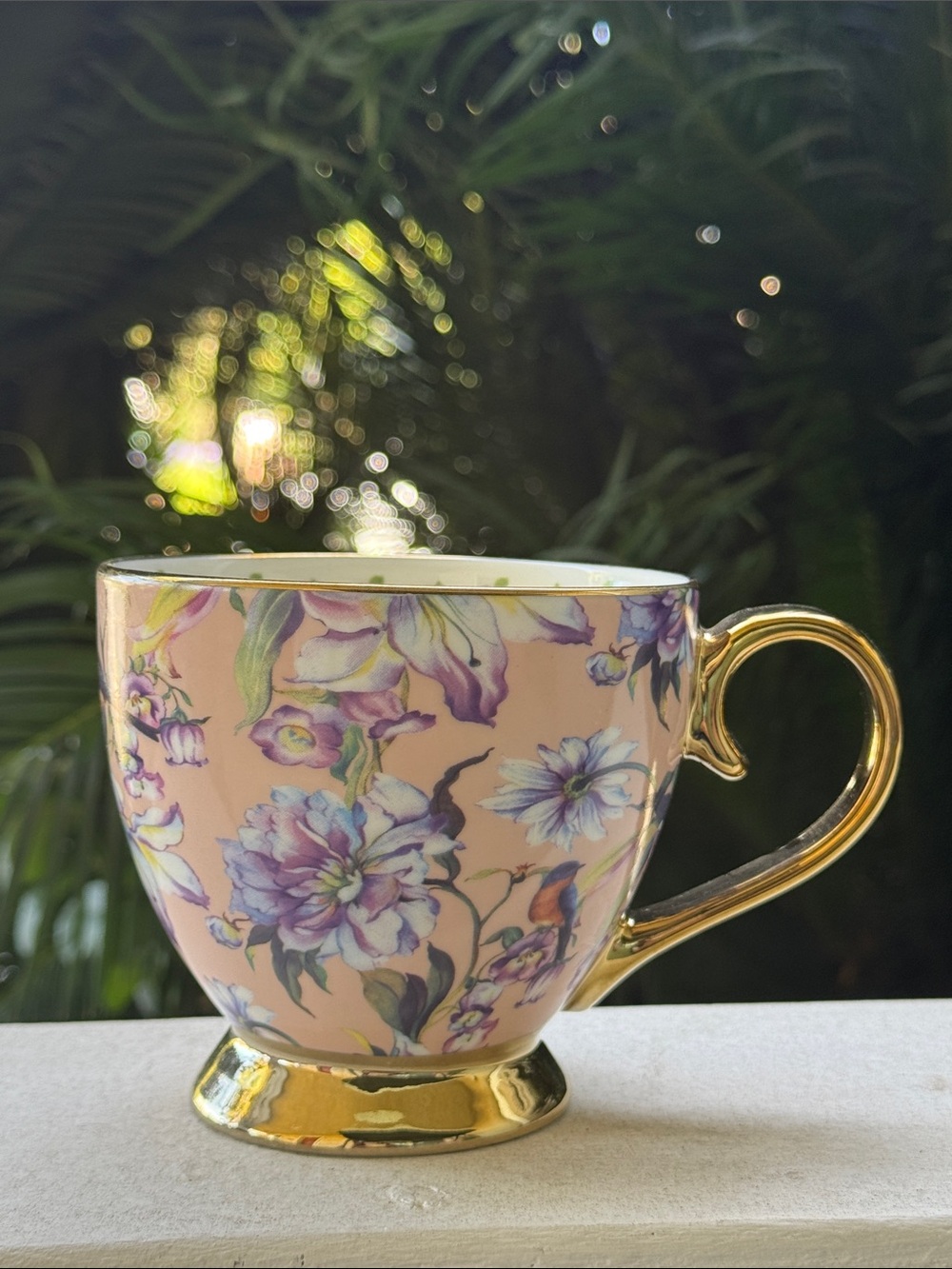 Pink Floral Gold-Trim Ceramic Teacup